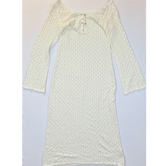 Vintage Women's Cream Crochet Knit Swimwear Sheer Maxi Cover Up Dress Size S - Picture 2 of 6
